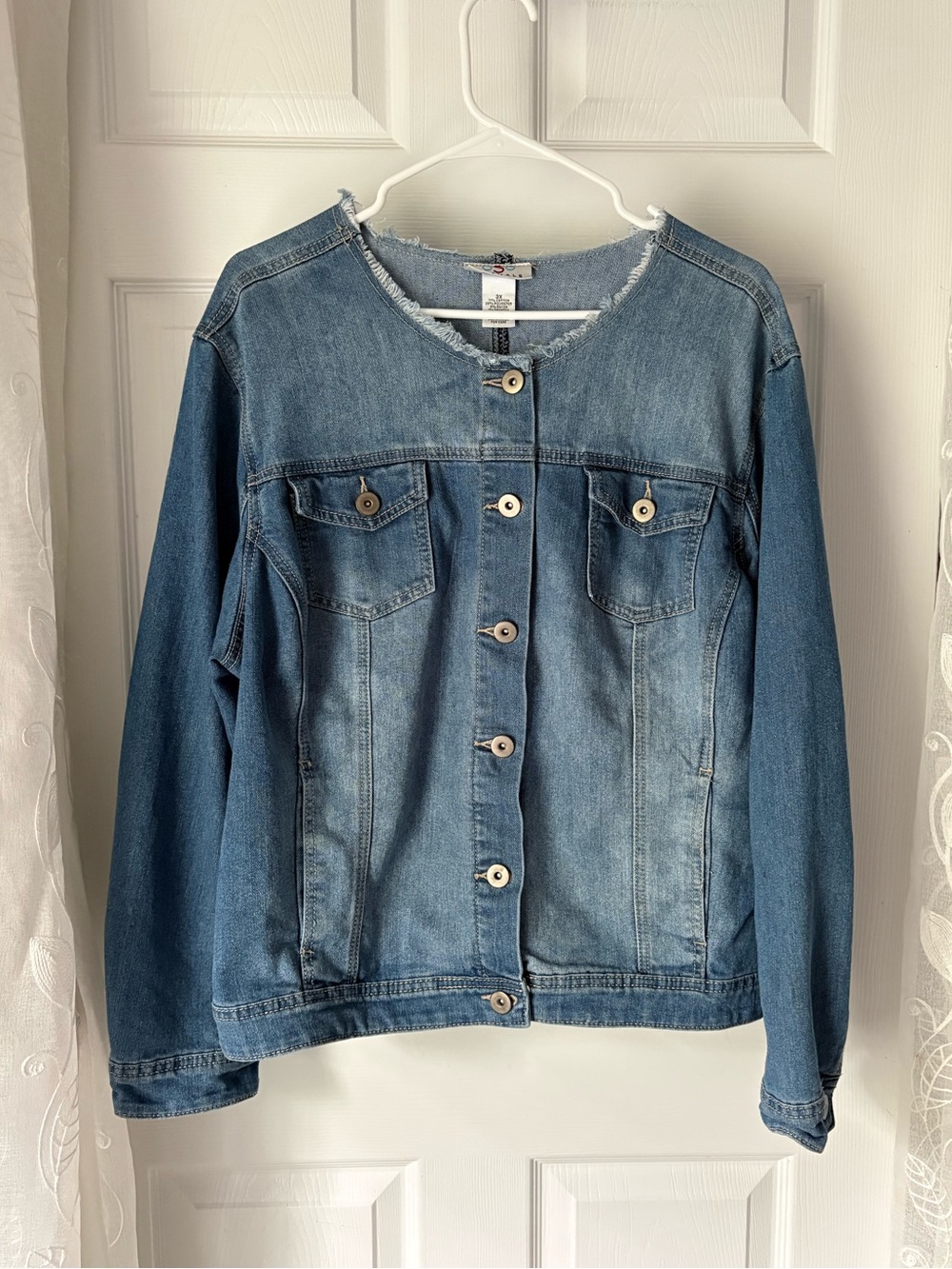 OSO Casuals Denim Jacket Button Front cotton blend pockets women plus sz 3X